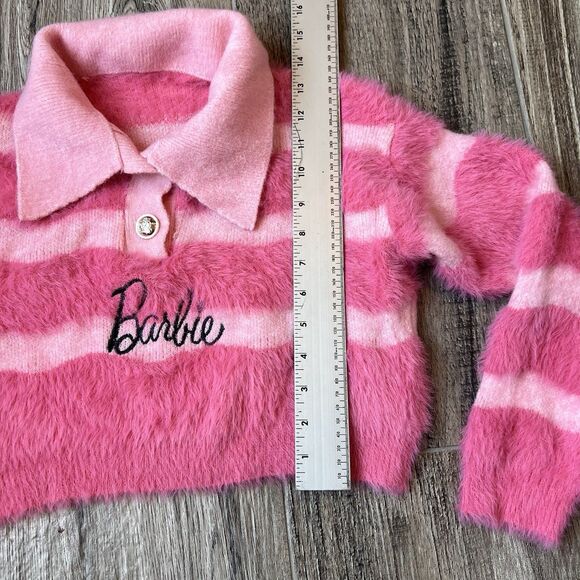Barbie Pink Collar Crop Top preppy coquette soft fur chic stretch sweatshirt #50 - Picture 4 of 10